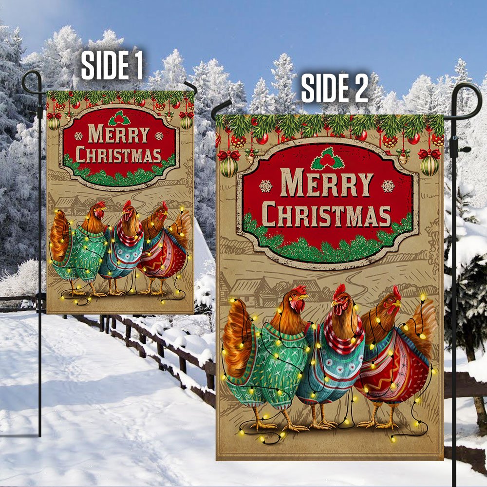 Chicken Christmas Flag Three Hens With Light Vintage Flag - Religious Christmas House Flags