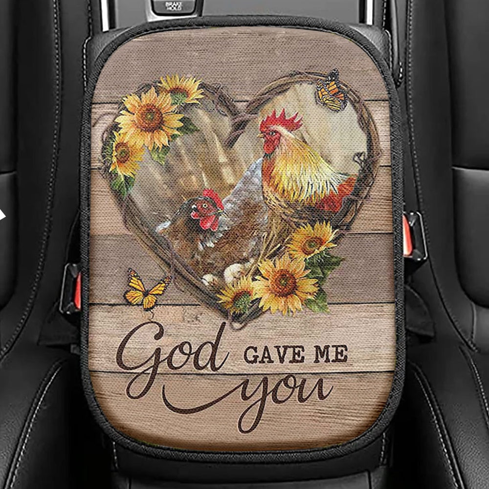 Chicken Heart Shape Sunflower Garden God Gave Me You Seat Box Cover, Christian Car Center Console Cover