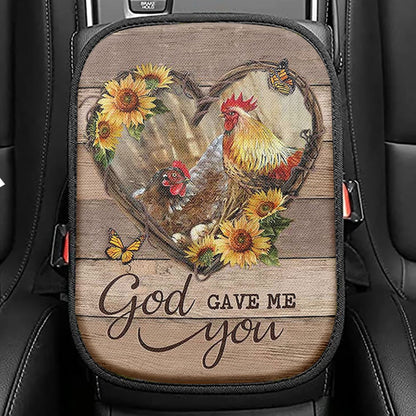 Chicken Heart Shape Sunflower Garden God Gave Me You Seat Box Cover, Christian Car Center Console Cover