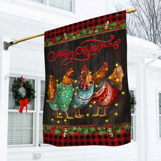 Chicken Hen Christmas Flag Three Hens - Christmas Garden Flag - Christmas House Flag - Christmas Outdoor Decoration