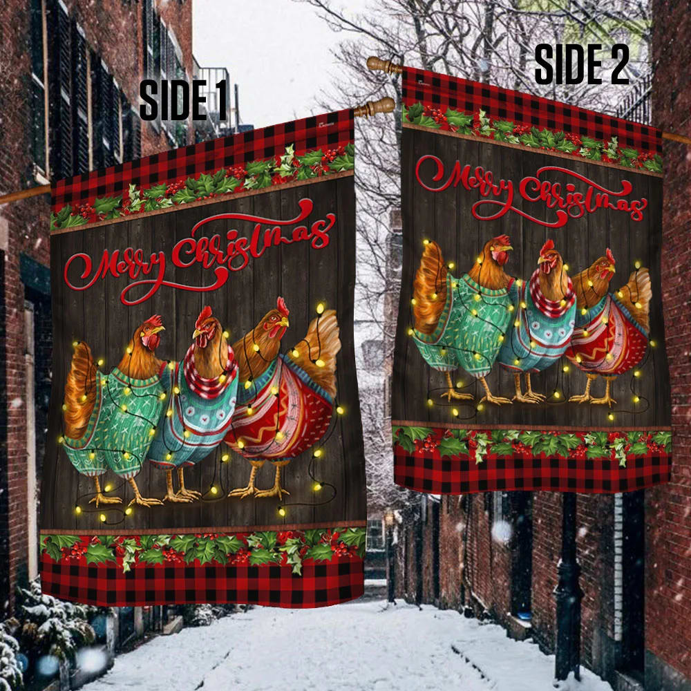 Chicken Hen Christmas Flag Three Hens - Christmas Garden Flag - Christmas House Flag - Christmas Outdoor Decoration