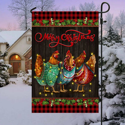 Chicken Hen Christmas Flag Three Hens - Christmas Garden Flag - Christmas House Flag - Christmas Outdoor Decoration