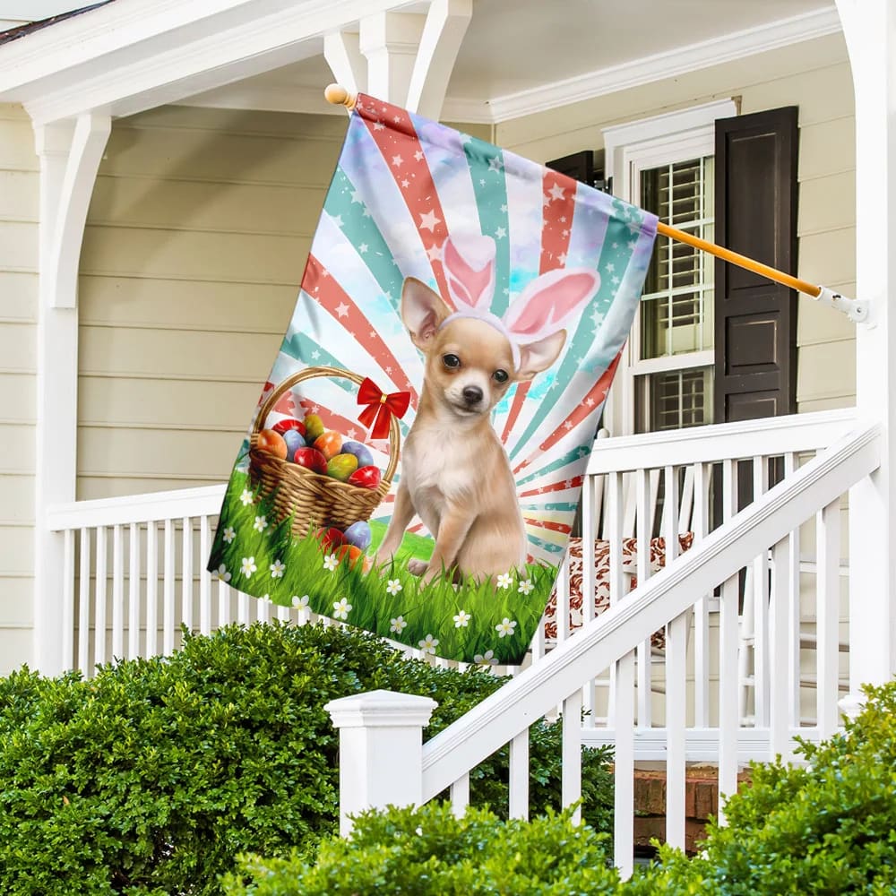 Chihuahua Easter American House Flag - Happy Easter Garden Flag - Decorative Easter Flags