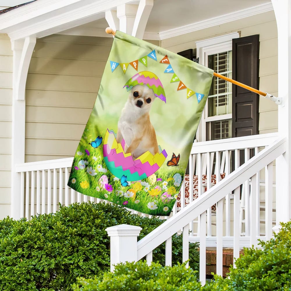 Chihuahua Easter Egg House Flag - Happy Easter Garden Flag - Decorative Easter Flags