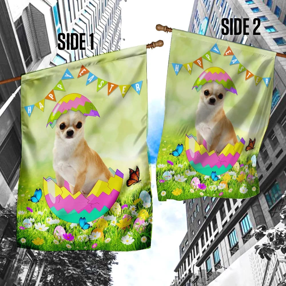 Chihuahua Easter Egg House Flag - Happy Easter Garden Flag - Decorative Easter Flags