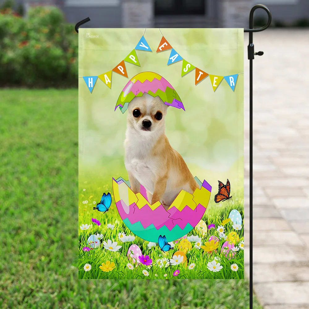 Chihuahua Easter Egg House Flag - Happy Easter Garden Flag - Decorative Easter Flags