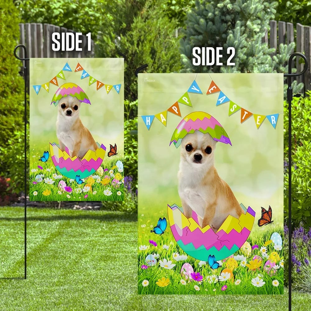 Chihuahua Easter Egg House Flag - Happy Easter Garden Flag - Decorative Easter Flags