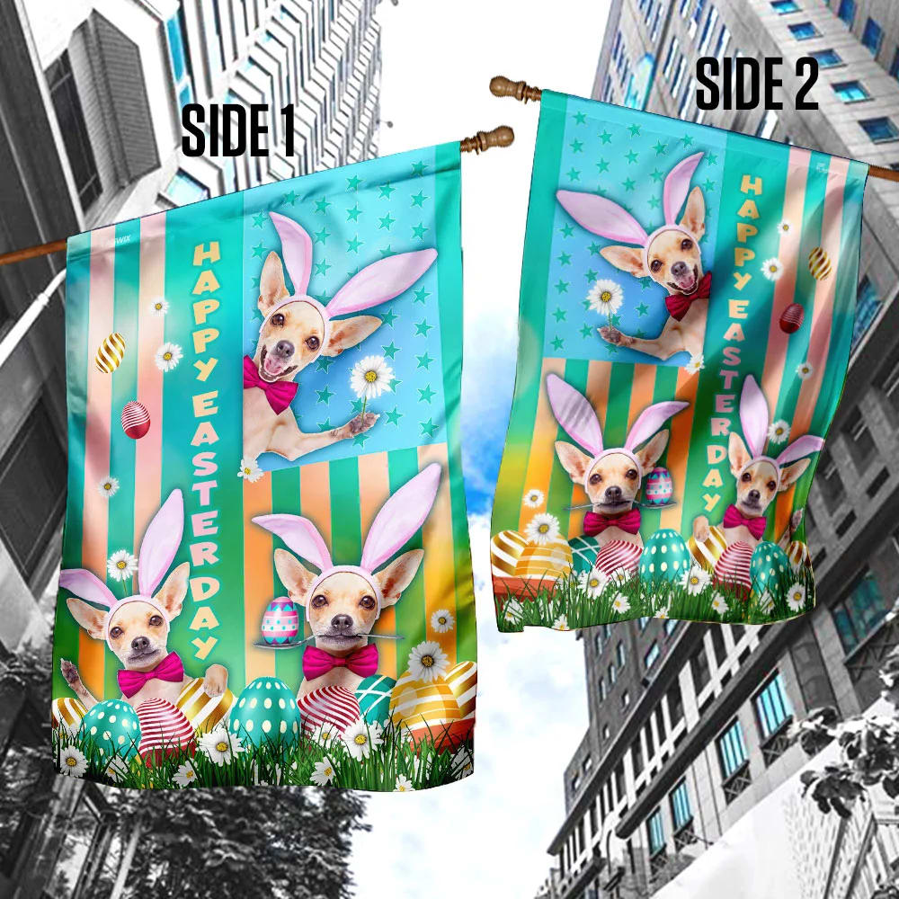 Chihuahua Easter House Flags - Happy Easter Garden Flag - Decorative Easter Flags