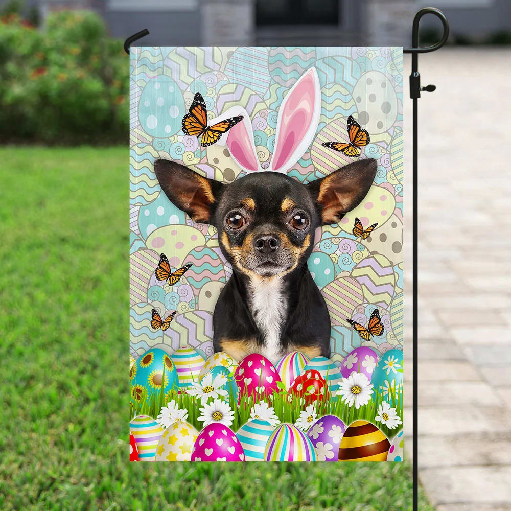 Chihuahua Happy Easter House Flag - Easter Garden Flag - Easter Outdoor Decor