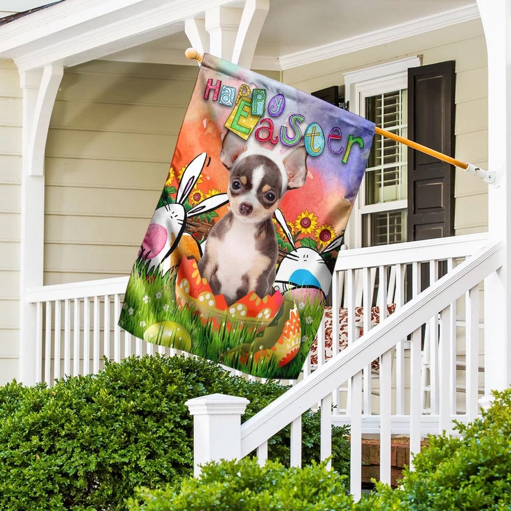 Chihuahua Happy Easter House Flag 1 - Easter Garden Flag - Easter Outdoor Decor