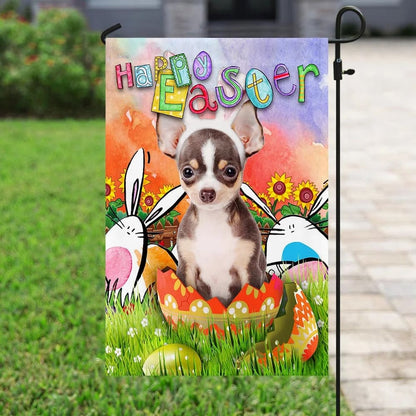 Chihuahua Happy Easter House Flag 1 - Easter Garden Flag - Easter Outdoor Decor