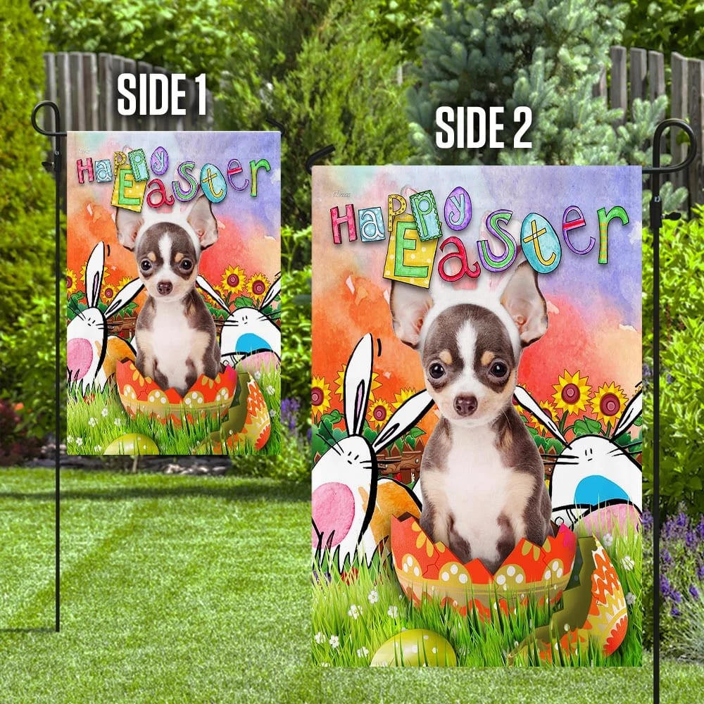 Chihuahua Happy Easter House Flag 1 - Easter Garden Flag - Easter Outdoor Decor