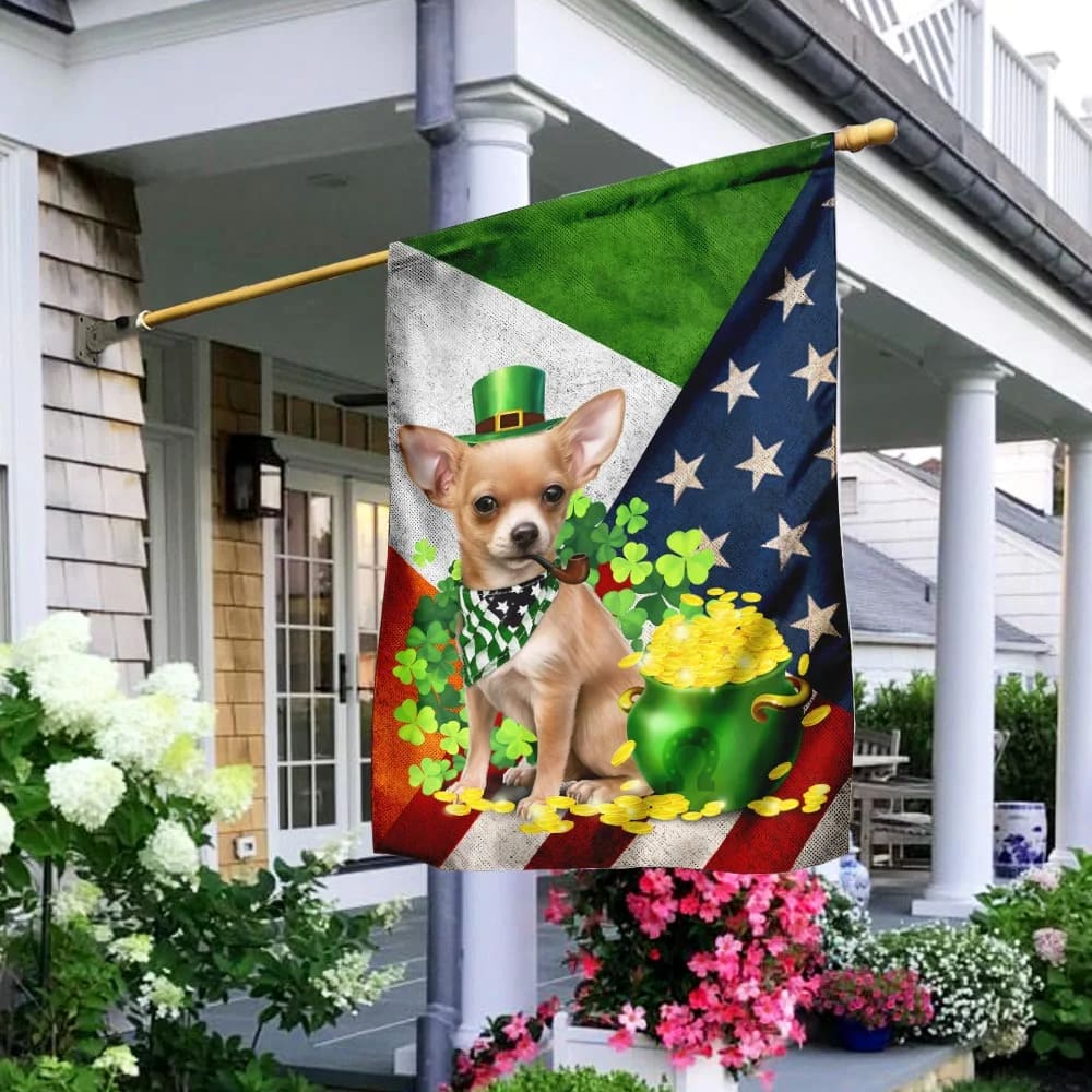 Chihuahua House Flag - St Patrick's Day Garden Flag - Outdoor St Patrick's Day Decor