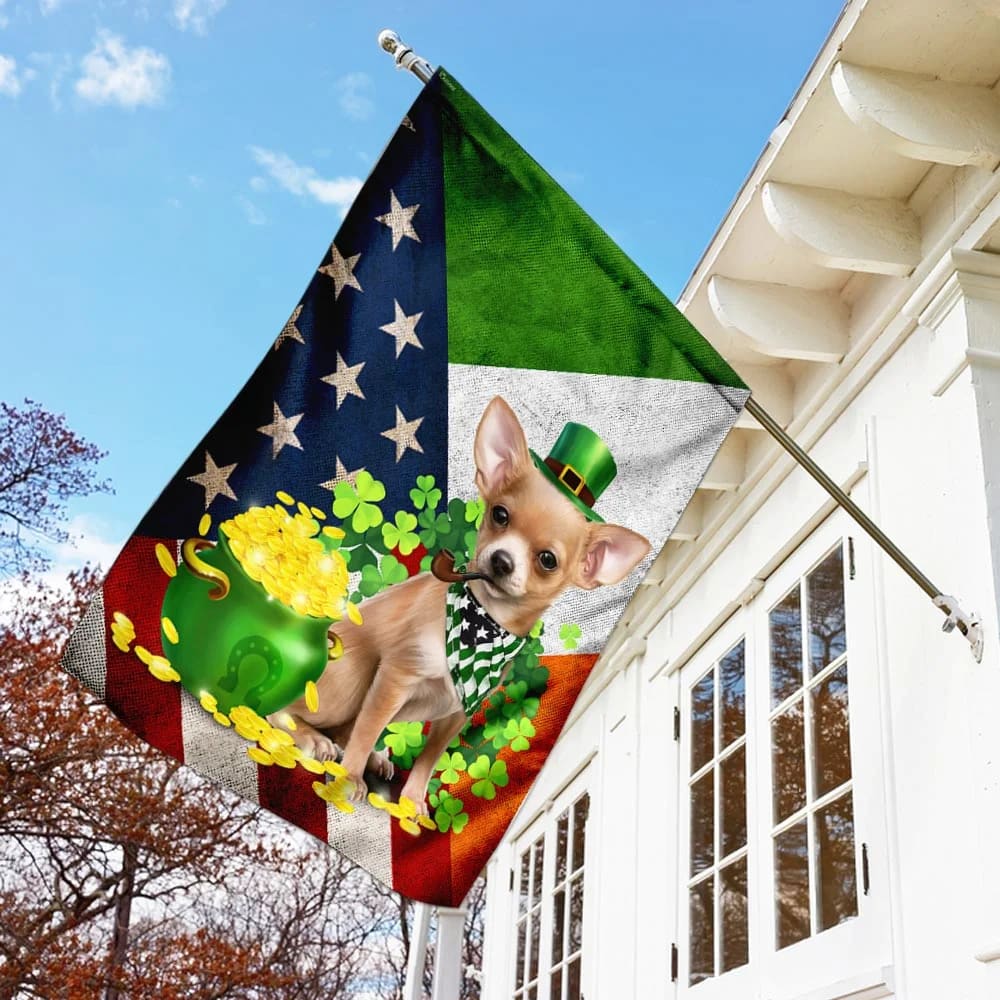 Chihuahua House Flag - St Patrick's Day Garden Flag - Outdoor St Patrick's Day Decor