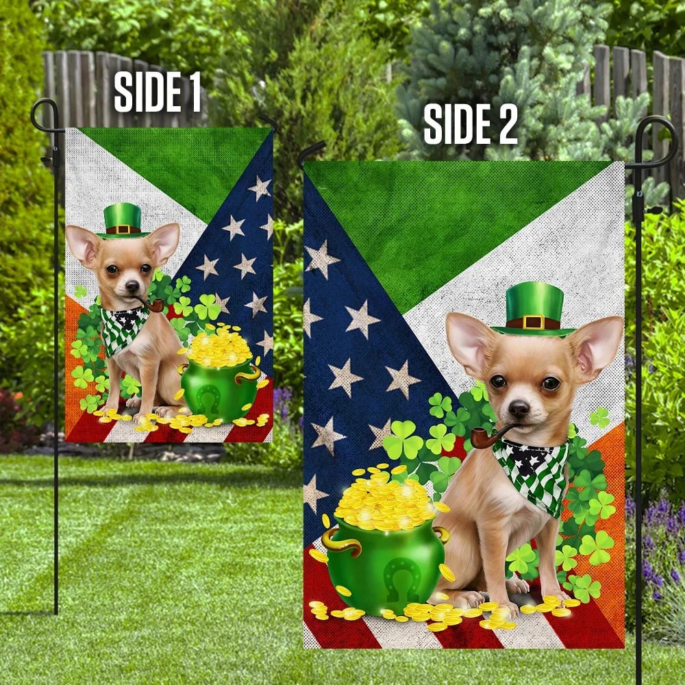 Chihuahua House Flag - St Patrick's Day Garden Flag - Outdoor St Patrick's Day Decor