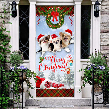 Chihuahua Merry Christmas Door Cover - Front Door Christmas Cover - Christmas Outdoor Decoration