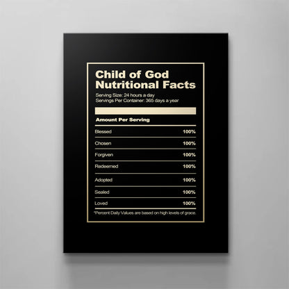 Child of God Nutritional Facts Canvas - Religious Canvas Art - Christian Canvas Wall Art - Ciaocustom