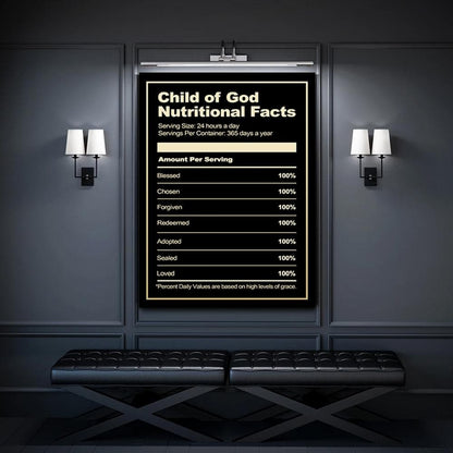 Child of God Nutritional Facts Canvas - Religious Canvas Art - Christian Canvas Wall Art - Ciaocustom