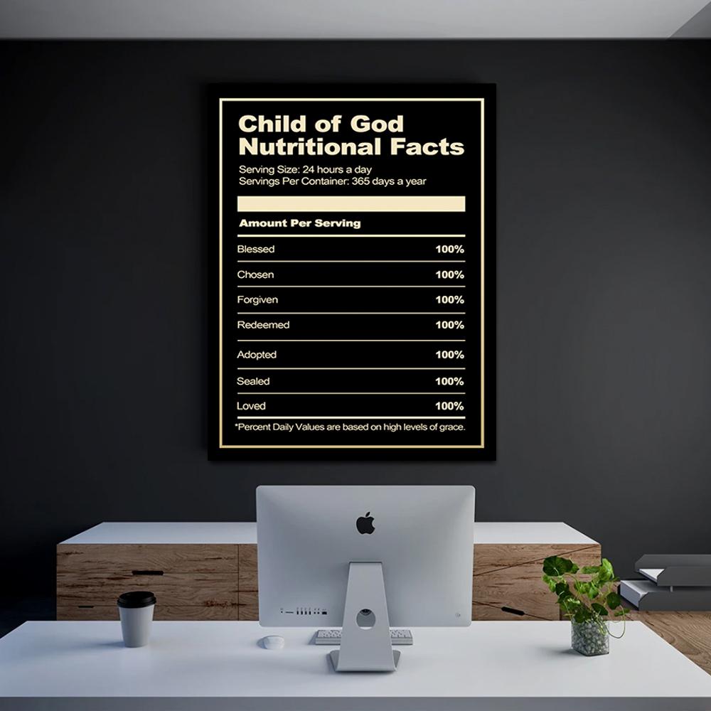 Child of God Nutritional Facts Canvas - Religious Canvas Art - Christian Canvas Wall Art - Ciaocustom