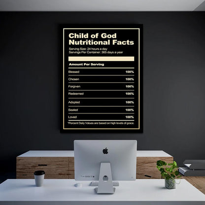 Child of God Nutritional Facts Canvas - Religious Canvas Art - Christian Canvas Wall Art - Ciaocustom