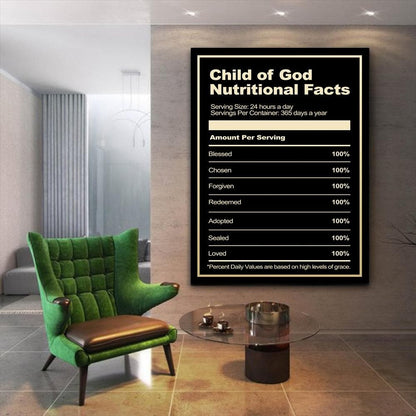 Child of God Nutritional Facts Canvas - Religious Canvas Art - Christian Canvas Wall Art - Ciaocustom