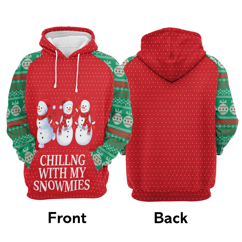 Chilling With My Snowmies Christmas All Over Print 3D Hoodie For Men And Women, Best Gift For Dog lovers, Best Outfit Christmas