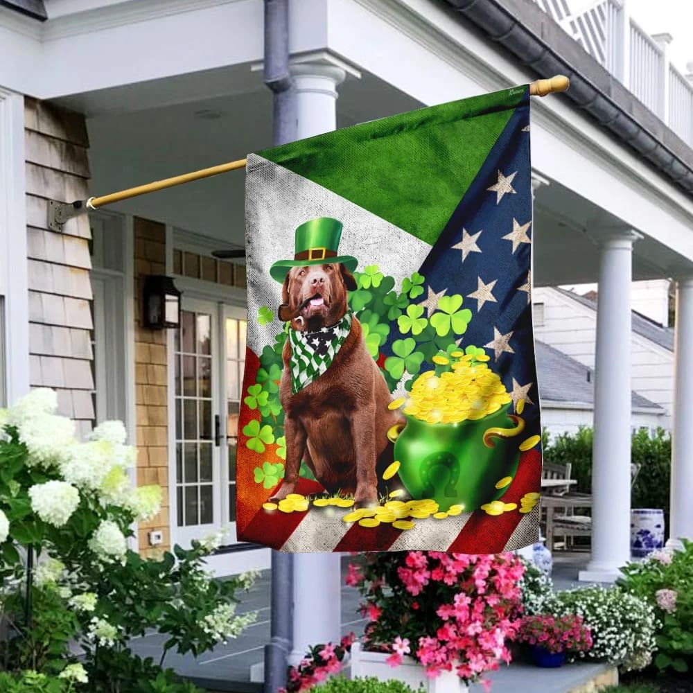 Chocolate Labrador Happy St. Patrick Day House Flag - St Patrick's Day Garden Flag - St. Patrick's Day Decorations