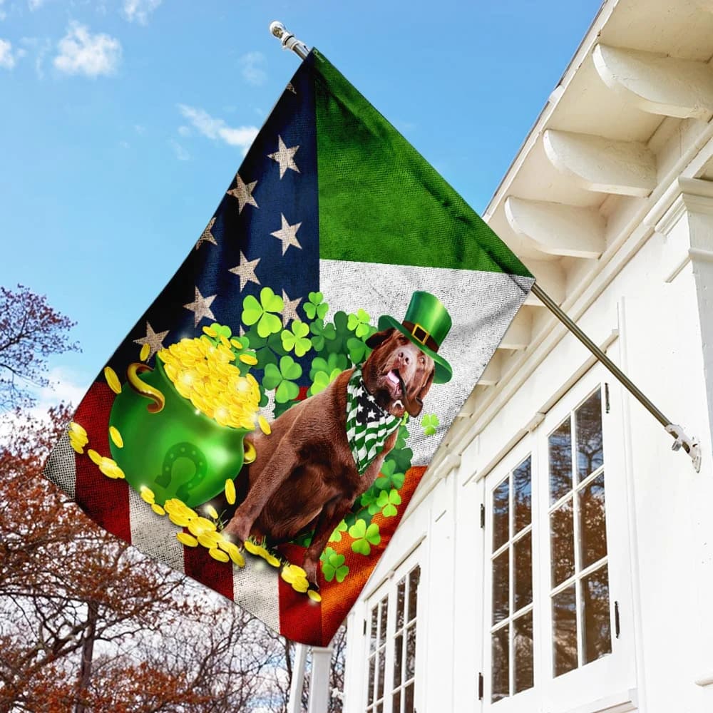 Chocolate Labrador Happy St. Patrick Day House Flag - St Patrick's Day Garden Flag - St. Patrick's Day Decorations
