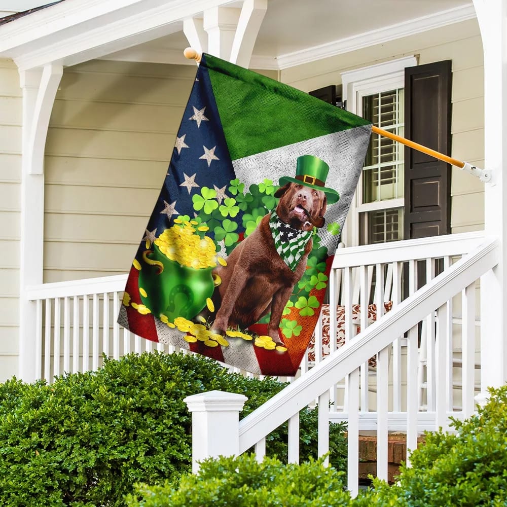 Chocolate Labrador Happy St. Patrick Day House Flag - St Patrick's Day Garden Flag - St. Patrick's Day Decorations