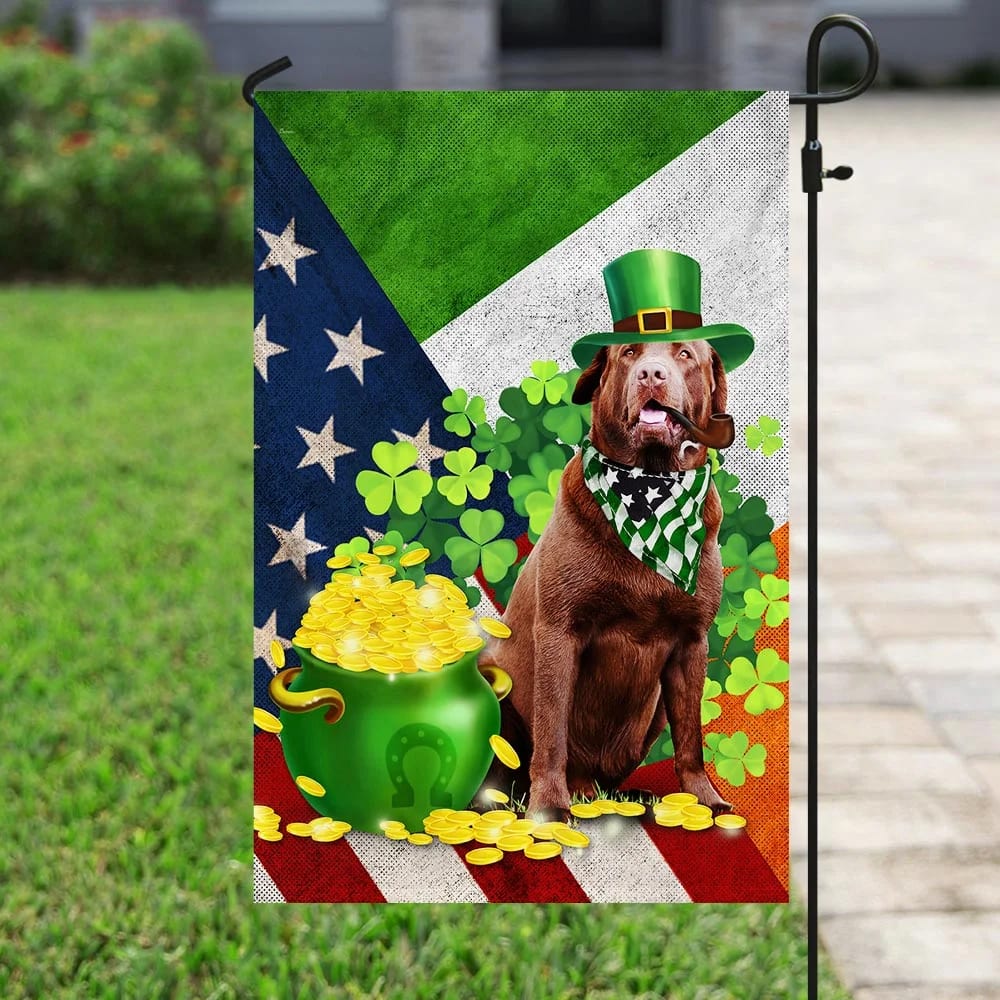 Chocolate Labrador Happy St. Patrick Day House Flag - St Patrick's Day Garden Flag - St. Patrick's Day Decorations