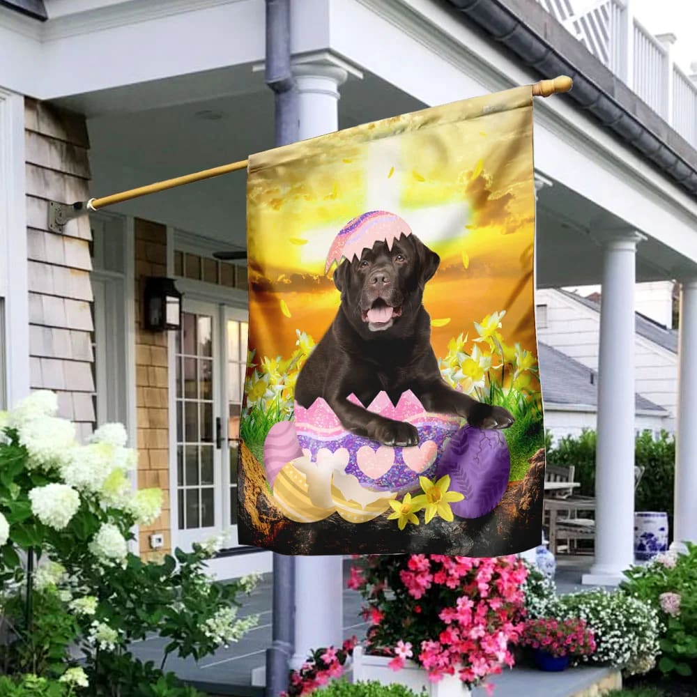 Chocolate Labrador Retriever Is Ready For Easter House Flag - Happy Easter Garden Flag - Decorative Easter Flags