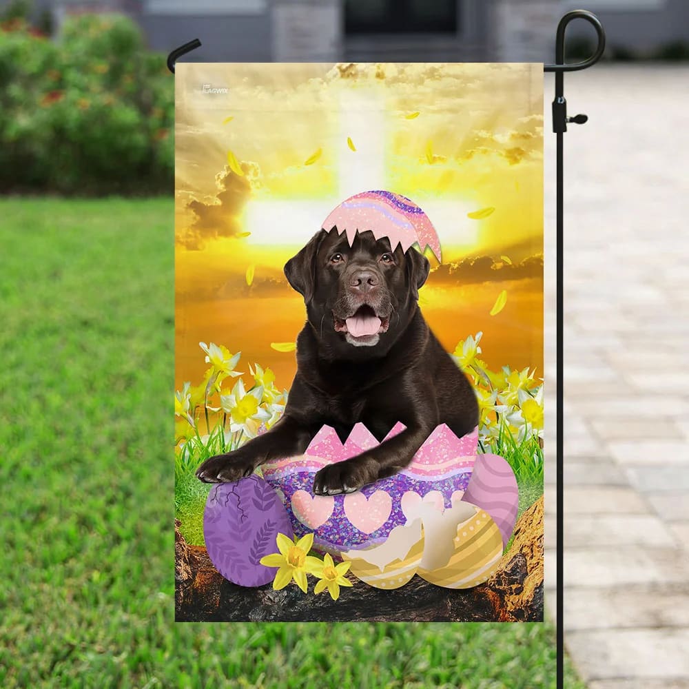 Chocolate Labrador Retriever Is Ready For Easter House Flag - Happy Easter Garden Flag - Decorative Easter Flags