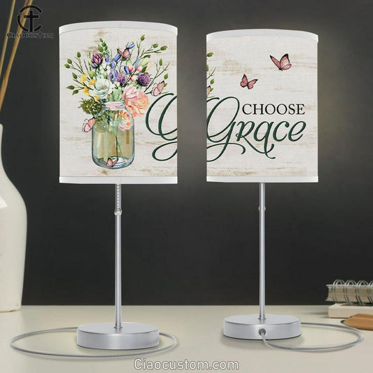Choose Grace Table Lamp For Bedroom - Flower Butterfly - Christian Room Decor