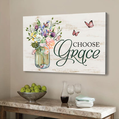 Choose Grace Wall Art Canvas - Flower Butterfly Christian Wall Decor - Religious Wall Decor
