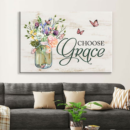 Choose Grace Wall Art Canvas - Flower Butterfly Christian Wall Decor - Religious Wall Decor