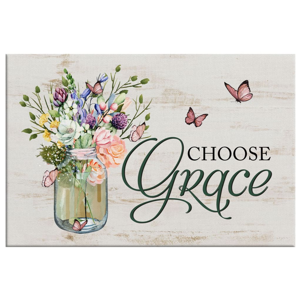 Choose Grace Wall Art Canvas - Flower Butterfly Christian Wall Decor - Religious Wall Decor