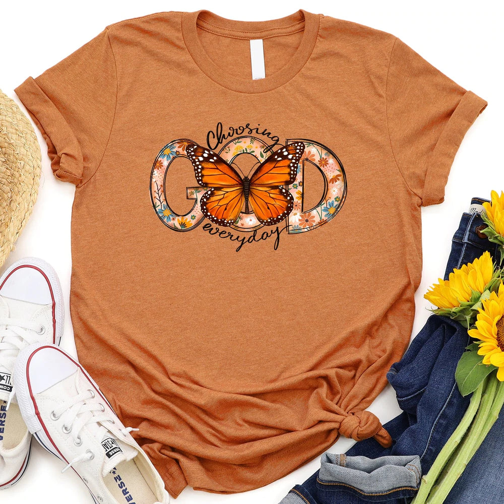 Choosing God Everyday T-Shirt - Butterfly T-Shirt - Religious Shirts For Women - Ciaocustom