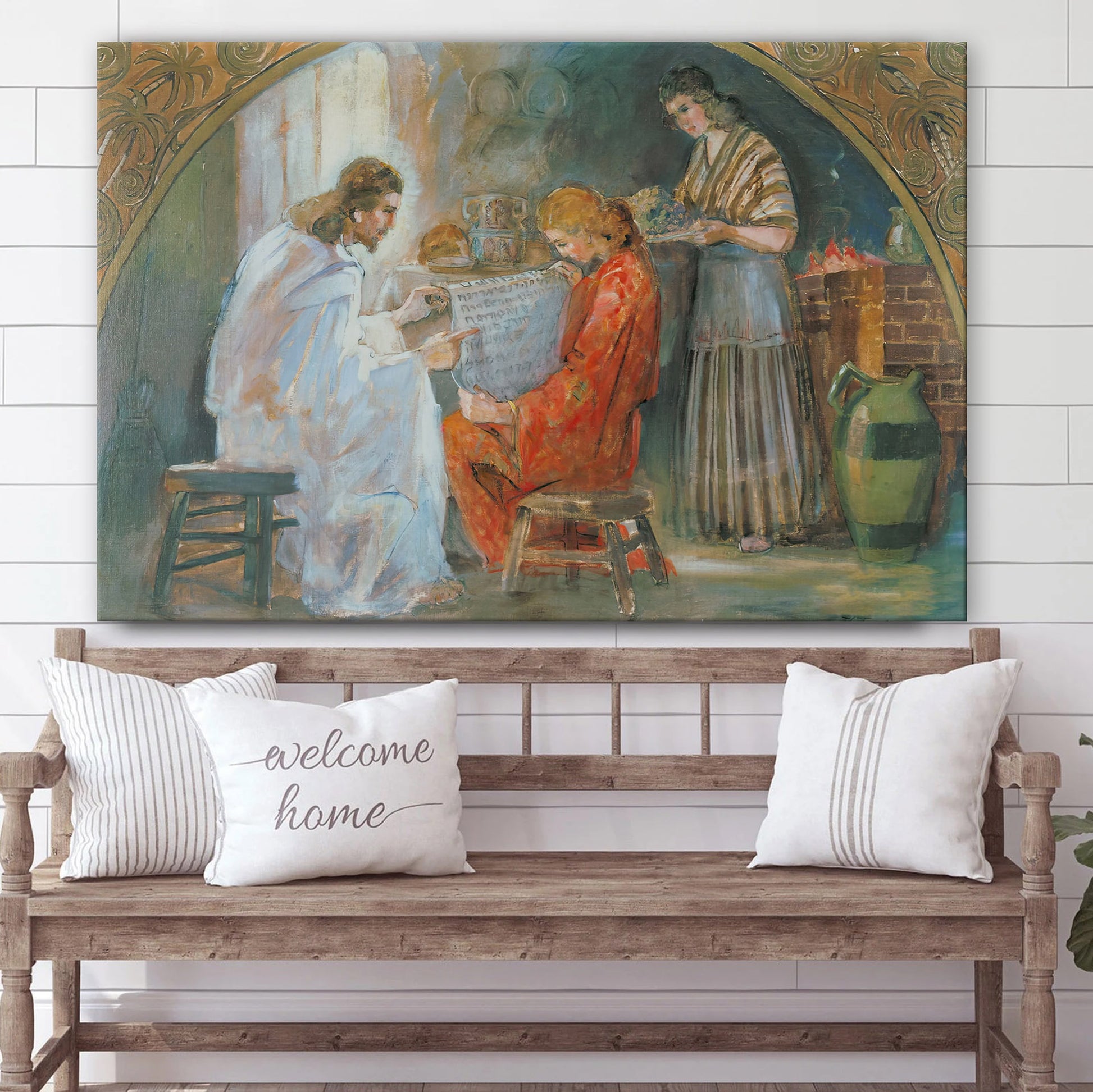 Jesus With Mary And Martha Canvas Poster