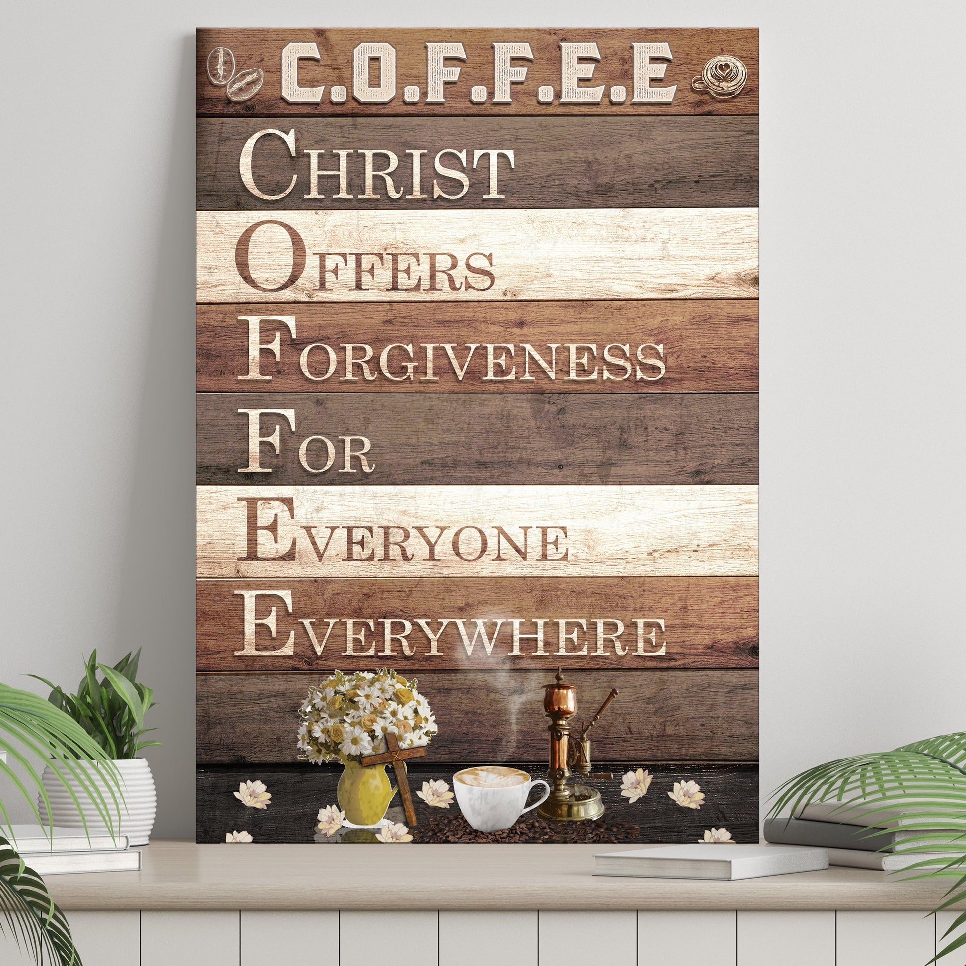 Christ And Coffee Canvas Wall Art - Christian Wall Decor - Bible Verse Canvas Art