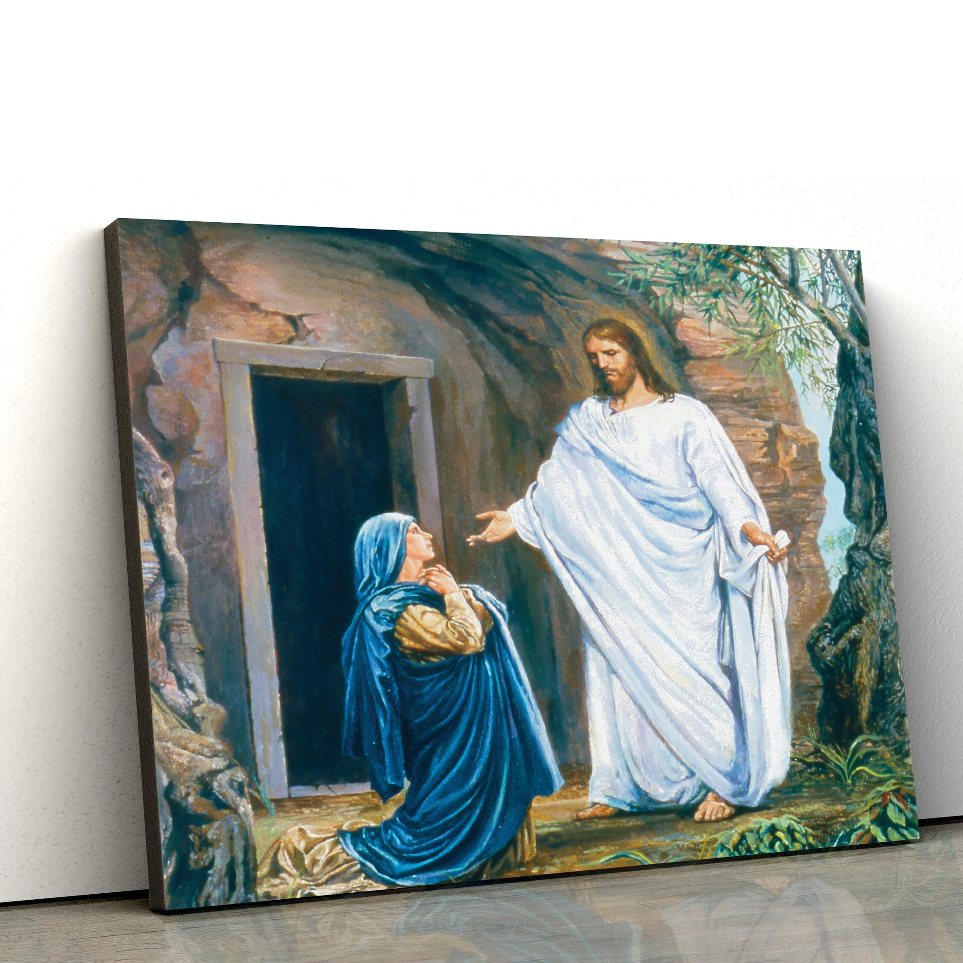 Christ And Mary At The Tomb Art Canvas Pictures - Easter Wall Art - Christian Easter Home Decor