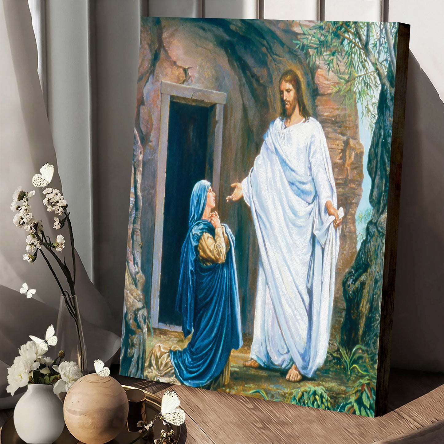 Christ And Mary At The Tomb Canvas Wall Art - Easter Canvas Painting - Religious Easter Decorations