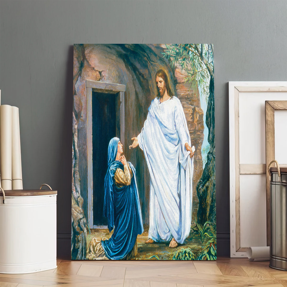 Christ And Mary At The Tomb Canvas Wall Art - Easter Canvas Painting - Religious Easter Decorations