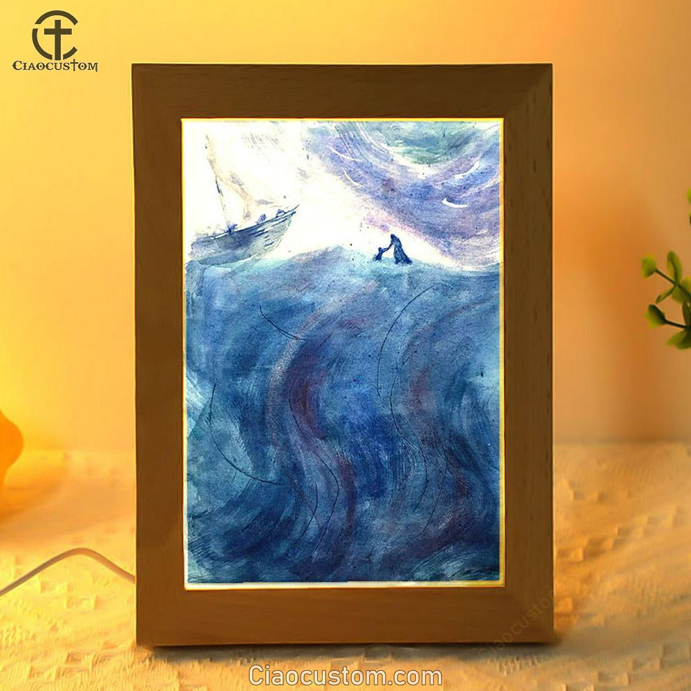 Christ And Peter Sea Of Galilee Frame Lamp Pictures - Jesus Art Prints - Jesus Art - Christian Home Decor