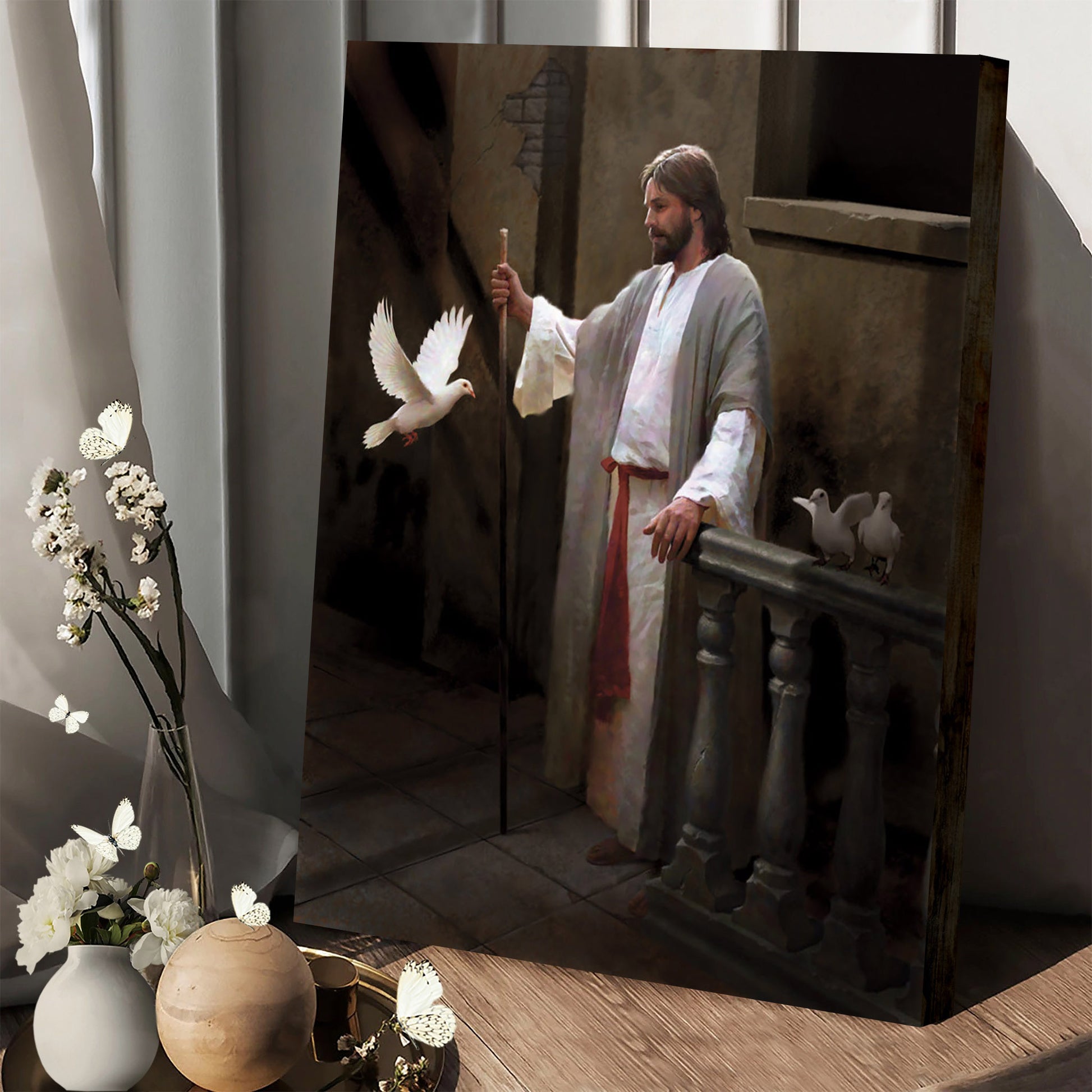 Christ And The Dove Canvas Picture - Jesus Christ Canvas Art - Christian Wall Canvas