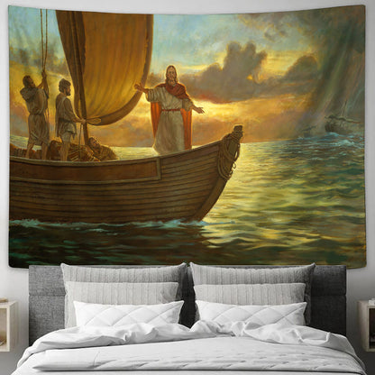 Christ Calming The Water Tapestry - Stilling The Storm Tapestry - Jesus Pictures - Christian Wall Tapestry