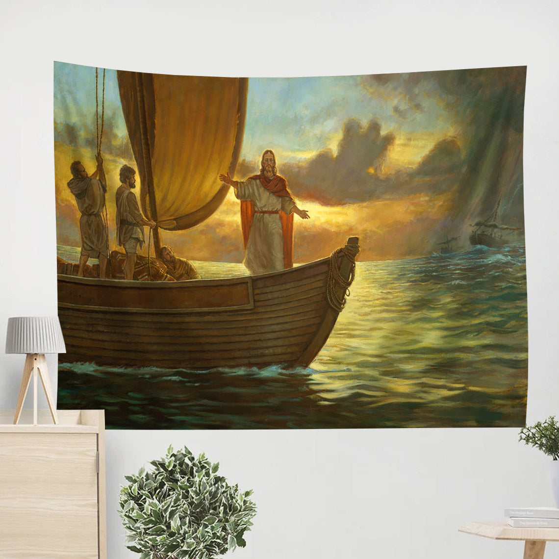 Christ Calming The Water Tapestry - Stilling The Storm Tapestry - Jesus Pictures - Christian Wall Tapestry