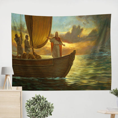 Christ Calming The Water Tapestry - Stilling The Storm Tapestry - Jesus Pictures - Christian Wall Tapestry