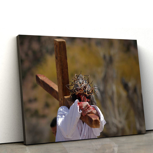 Christ Carrying The Cross - Jesus Canvas Wall Art - Christian Wall Art