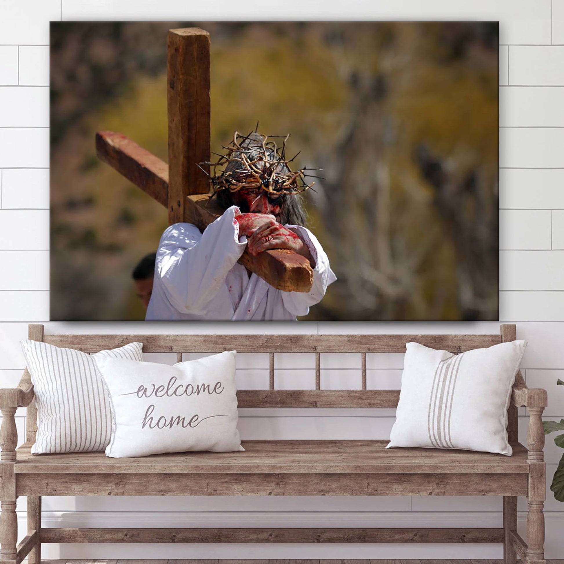 Christ Carrying The Cross - Jesus Canvas Wall Art - Christian Wall Art