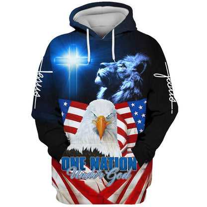 Christ Cross Eagle Lion One Nation Under God Hoodie - Men & Women Christian Hoodie - 3D Printed Hoodie